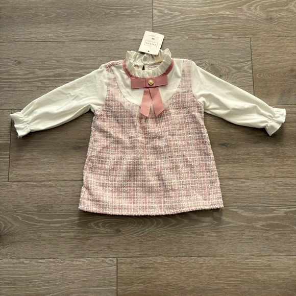 The Unbranded Brand Other - NWT Fashion Classic Clothes Kids Pink 90s Bow Detail‎ A-Line Dress Size 12-24M